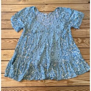 Miss Me Floral Lace Detail Blouse Size Medium Women’s Blue